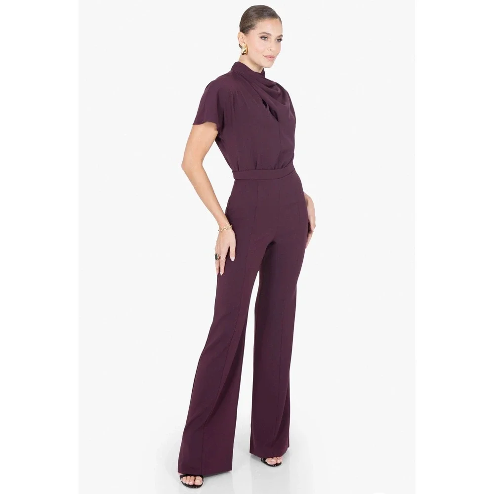 NWT $435 Black Halo Estella Jumpsuit Oxblood Draped Mock Neck High Waist Sz 2 - Picture 1 of 15